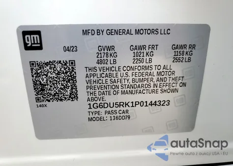 2023 Cadillac Ct5 Sport z USA, uszkodzony, nr VIN 1G6DU5RK1P0144323